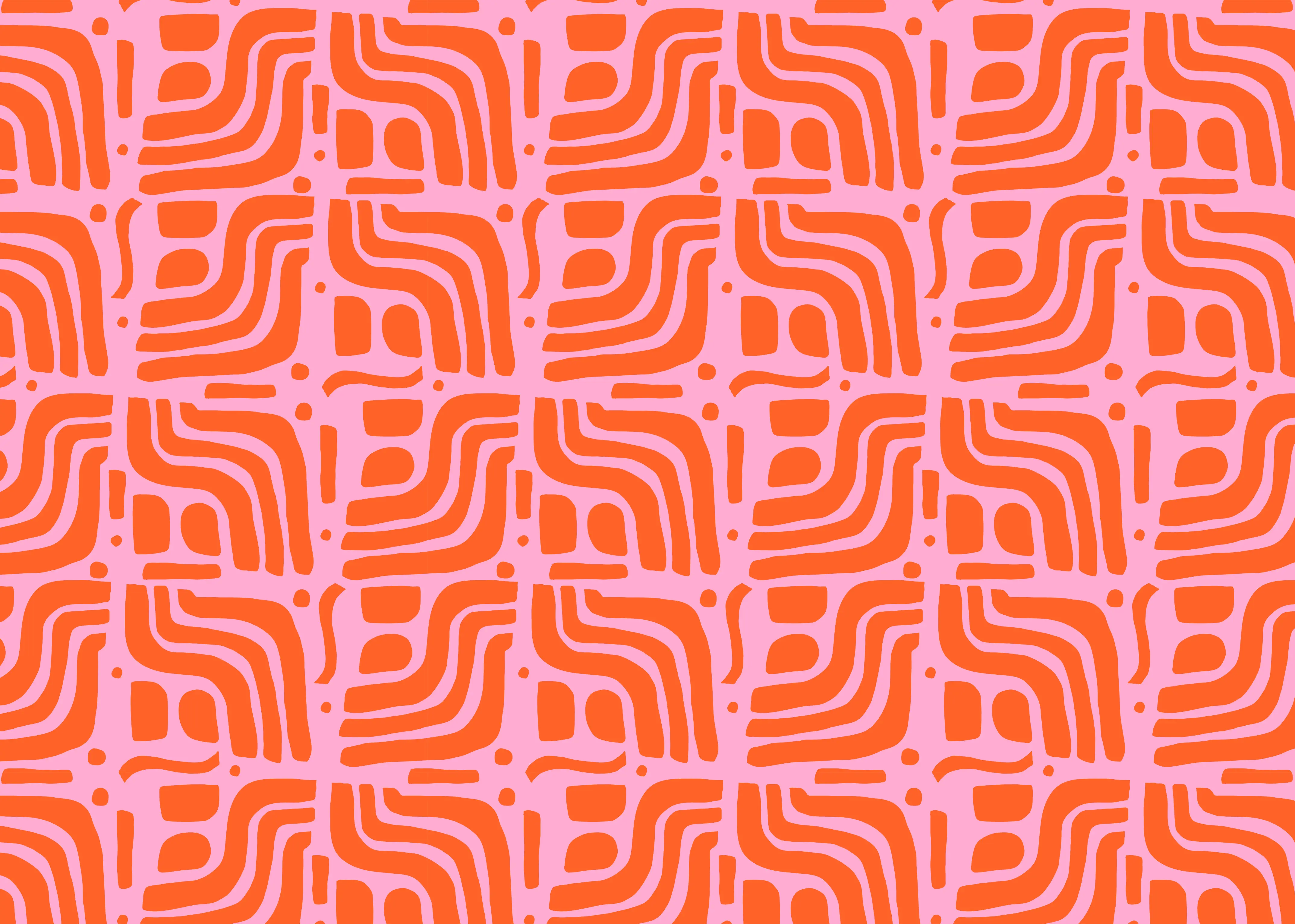 abstract orange pattern on pink background, showcasing unique I Feel Pretty design.