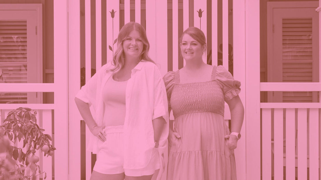 Two women standing on a porch, wearing casual and size-inclusive summer outfits from I Feel Pretty Boutique in Australia.